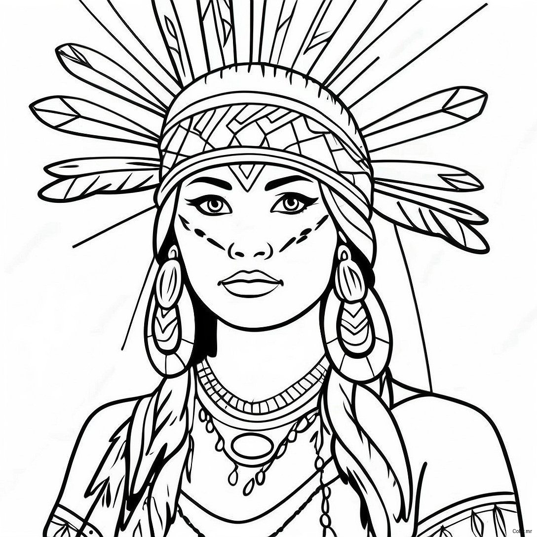 Beautiful Native American Woman In Traditional Dress Coloring Page 51725 43057