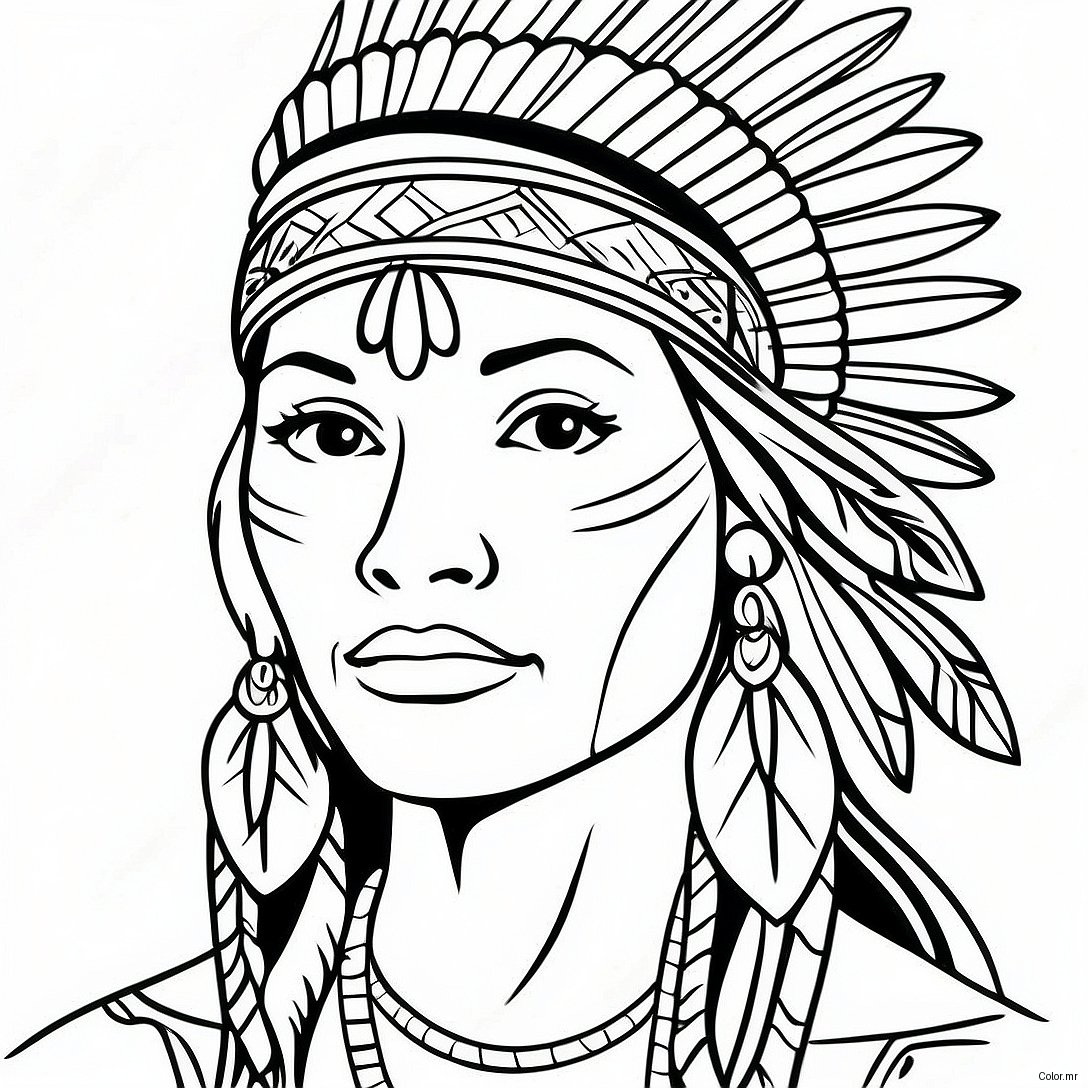 Realistic Native American Woman Portrait Coloring Page 69823 57511
