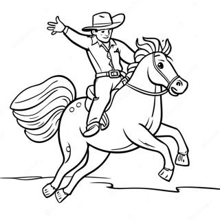 Cowboy Som Rider En Bucking Bronco Malarbild 11488-9415