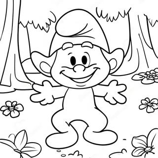 Glad Smurf Som Leker I Skogen Farglaggningssida 12118-9918