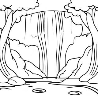 Majestatisk Vattenfall I En Skog Malarbok 15200-12739