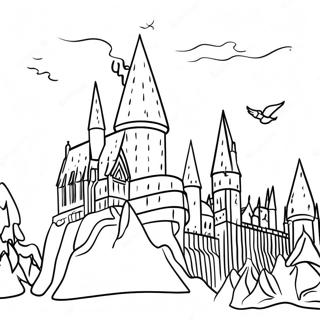 Hogwarts Slott Med Snoig Bakgrund Malarbild 23094-21215