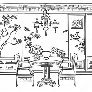 Elegant Chinoiserie Scen Malarbild 23434-21485