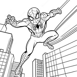 Spider Man Svingar Genom Staden Malarbild 27865-25326