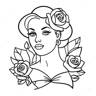 Tatuering Pin Up Tjej Med Rosor Farglaggningssida 28586-25883