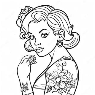 Vintage Tatuering Pin Up Farglaggningssida 28587-25885