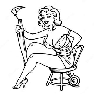 Vintage Tatuering Pin Up Farglaggningssida 28587-25886