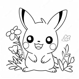 Sot Pikachu Med Blommor Farglaggningssida 28697-25973