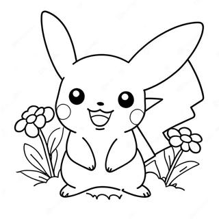 Sot Pikachu Med Blommor Farglaggningssida 28697-25974