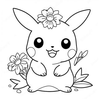 Sot Pikachu Med Blommor Farglaggningssida 28697-25975