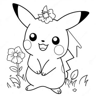 Sot Pikachu Med Blommor Farglaggningssida 28697-25976