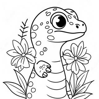 Sot Leopardgecko Med Blommor Farglaggningssida 29608-26695