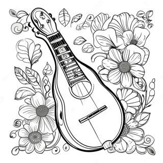 Vintage Mandolin Med Blommonster Malarbild 33472-17655