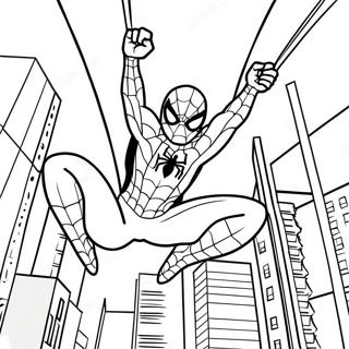 Spiderman Svingar Genom Staden Malarbild 33552-17720