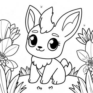 Sot Leafeon I En Blomsterang Malarbild 36094-30114