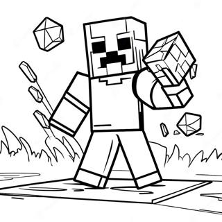 Minecraft Steve Med Diamant Rustning I Aktion Farglaggning 36675-30558