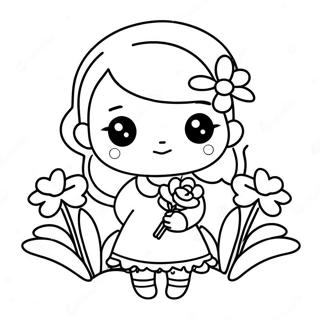 Bedarande Kawaii Tjej Som Haller Blommor Malarbild 37426-31158