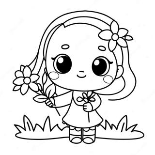 Bedarande Kawaii Tjej Som Haller Blommor Malarbild 37426-31159