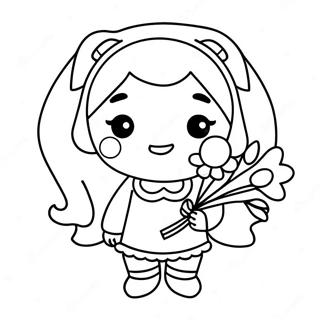 Bedarande Kawaii Tjej Som Haller Blommor Malarbild 37426-31160