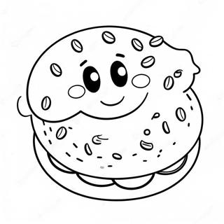 Sot Bagel Med Leende Ansikte Farglaggningssida 43583-36265