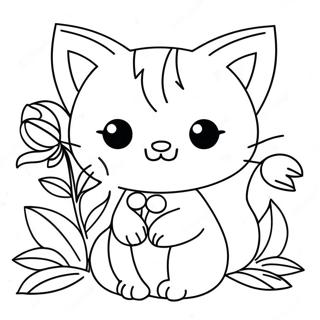 Sot Kattflicka Med Blommor Malarbok 4411-3560