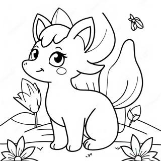 Sot Ninetales Med Blommor Farglaggningssida 44533-37021