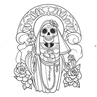 Fargglad Santa Muerte Med Blommor Farglaggningssida 46174-38458