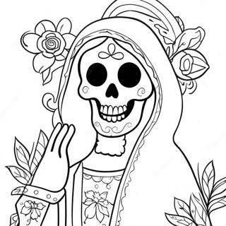 Fargglad Santa Muerte Med Blommor Farglaggningssida 46174-38460