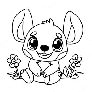 Bedarande Baby Stitch Med Blommor Malarbild 47745-39704