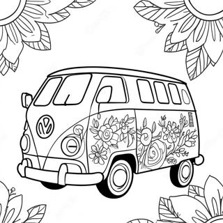 Fargglad Hippiebuss Med Blommor Malarbild 48525-40317