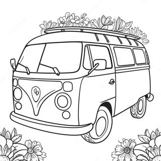 Fargglad Hippiebuss Med Blommor Malarbild 48525-40319