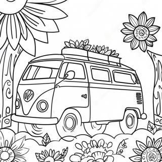 Fargglad Hippiebuss Med Blommor Malarbild 48525-40320