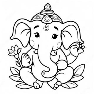 Sot Ganesha Med Blommor Malarbild 49815-41553