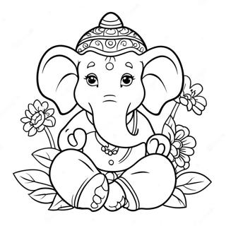 Sot Ganesha Med Blommor Malarbild 49815-41555