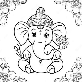 Sot Ganesha Med Blommor Malarbild 49815-41556