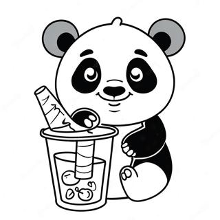 Sot Panda Som Njuter Av Boba Malarbild 50385-42006