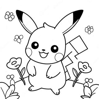 Sot Flicka Pikachu Med Blommor Malarbild 52186-43429