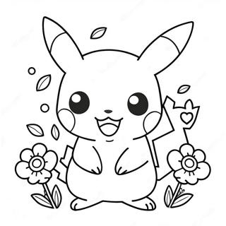 Sot Flicka Pikachu Med Blommor Malarbild 52186-43430