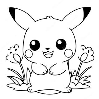 Sot Flicka Pikachu Med Blommor Malarbild 52186-43431