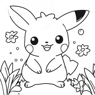 Sot Flicka Pikachu Med Blommor Malarbild 52186-43432