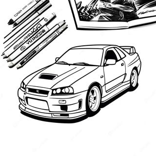 Nissan Skyline Gtr R34 Racing Action Malarbild 55502-46169