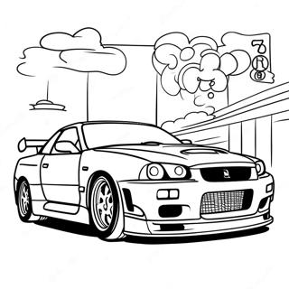 Nissan Skyline Gtr R34 Racing Action Malarbild 55502-46172