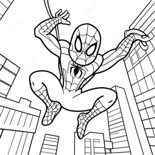 Spider Man Svingar Genom Staden Malarbild 60217-49966