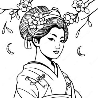 Elegant Geisha Med Korsbarsblommor Malarbild 60847-50462