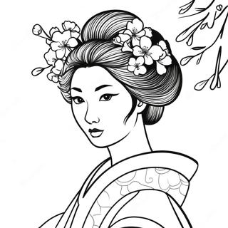 Elegant Geisha Med Korsbarsblommor Malarbild 60847-50463