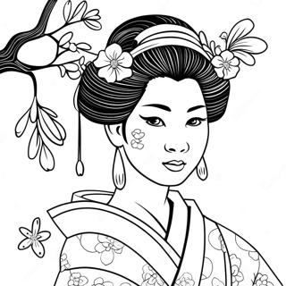 Elegant Geisha Med Korsbarsblommor Malarbild 60847-50464