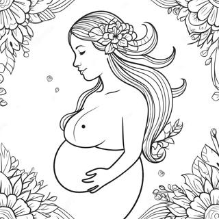 Elegant Gravid Kvinna Med Blommor Malarbok 61117-50675