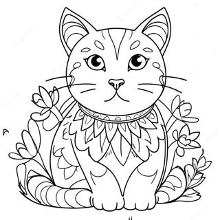 Katt Med Fargglada Blommor Malarbok 61576-51039