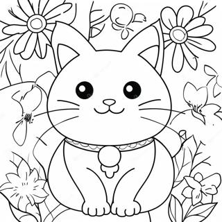 Katt Med Fargglada Blommor Malarbok 61576-51040