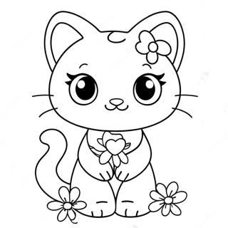 Bedarande Charmmy Kitty Med Blommor Malarbild 69884-57568